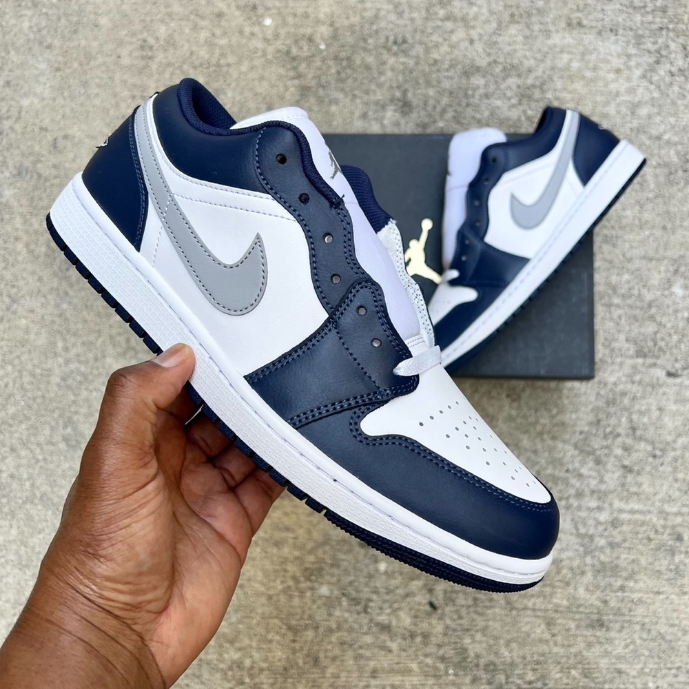NIKE AIR JORDAN 1 LOW MEN DARK NAVY WHITE SILVER LOW TOP